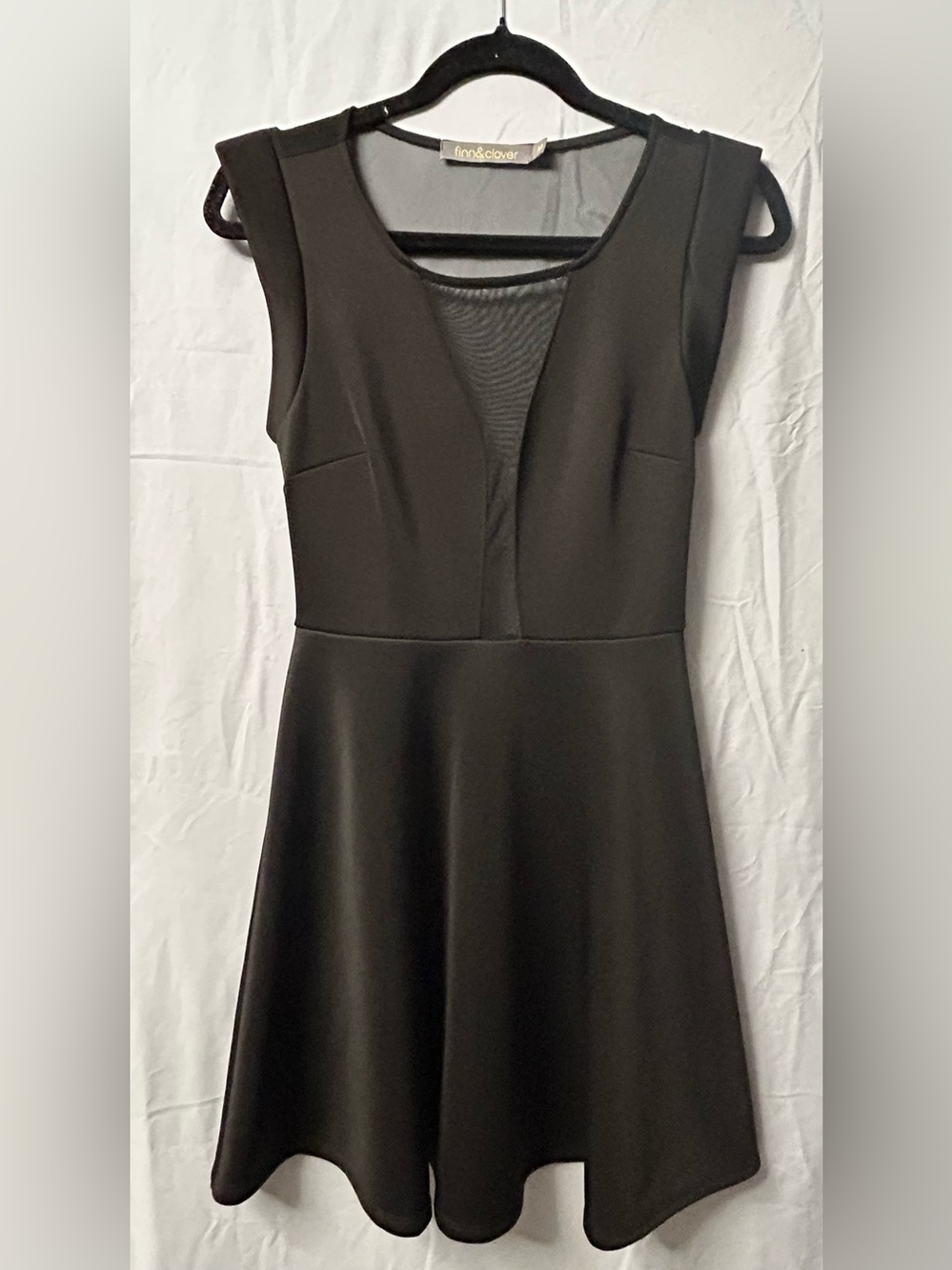 finn & clover Black Midi A-Line Dress with Mesh V-Inset